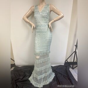 Aidan Mattox beaded Raffles layer bottom sleeveless, long gown